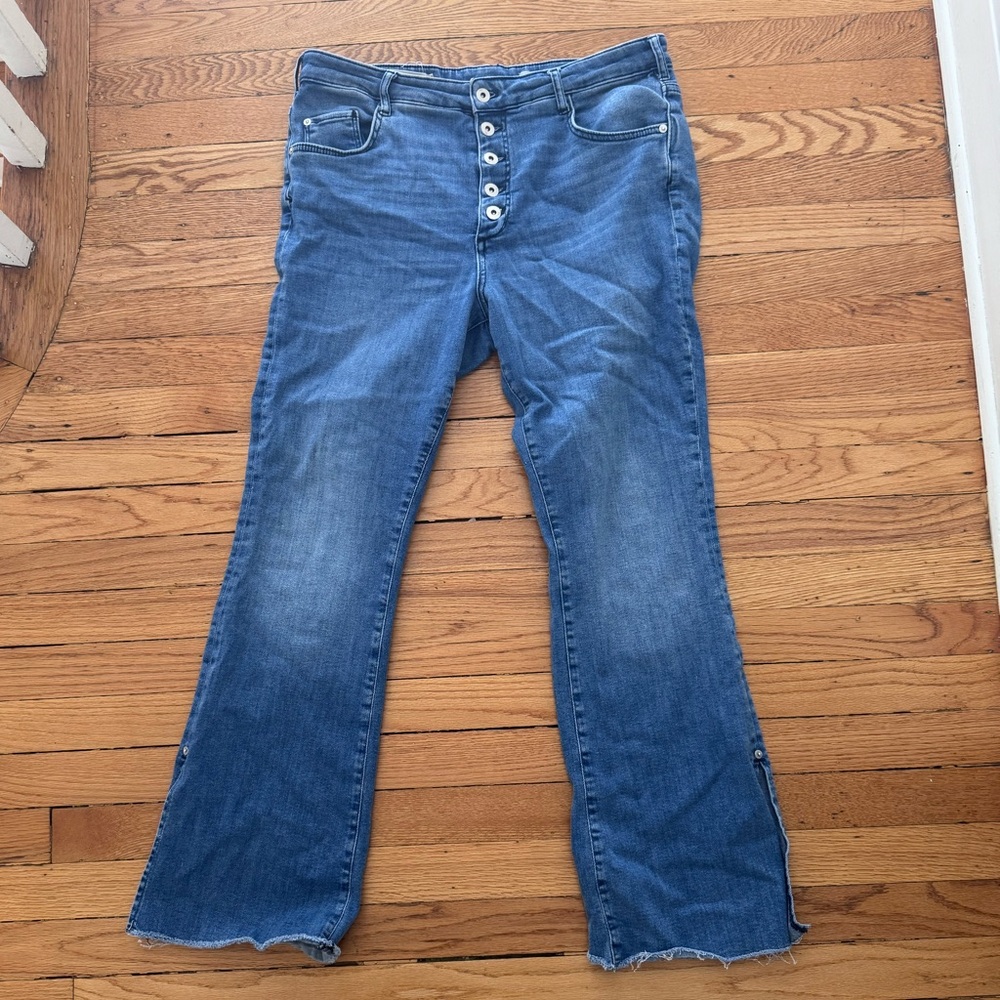 Button front split by ankle bottom pilcro super soft jeans